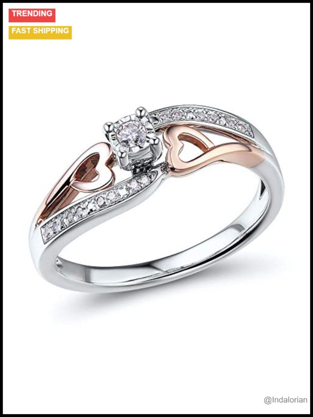 3/4 Carat Diamond Promise Ring 10K Rose Gold Sterling Silver Size 7 Engagement